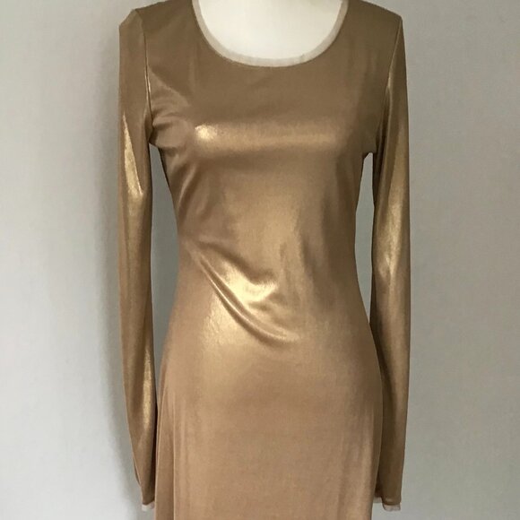 Long Elegant Gold Max Azria Dress with Perfect Draping - Picture 5 of 8